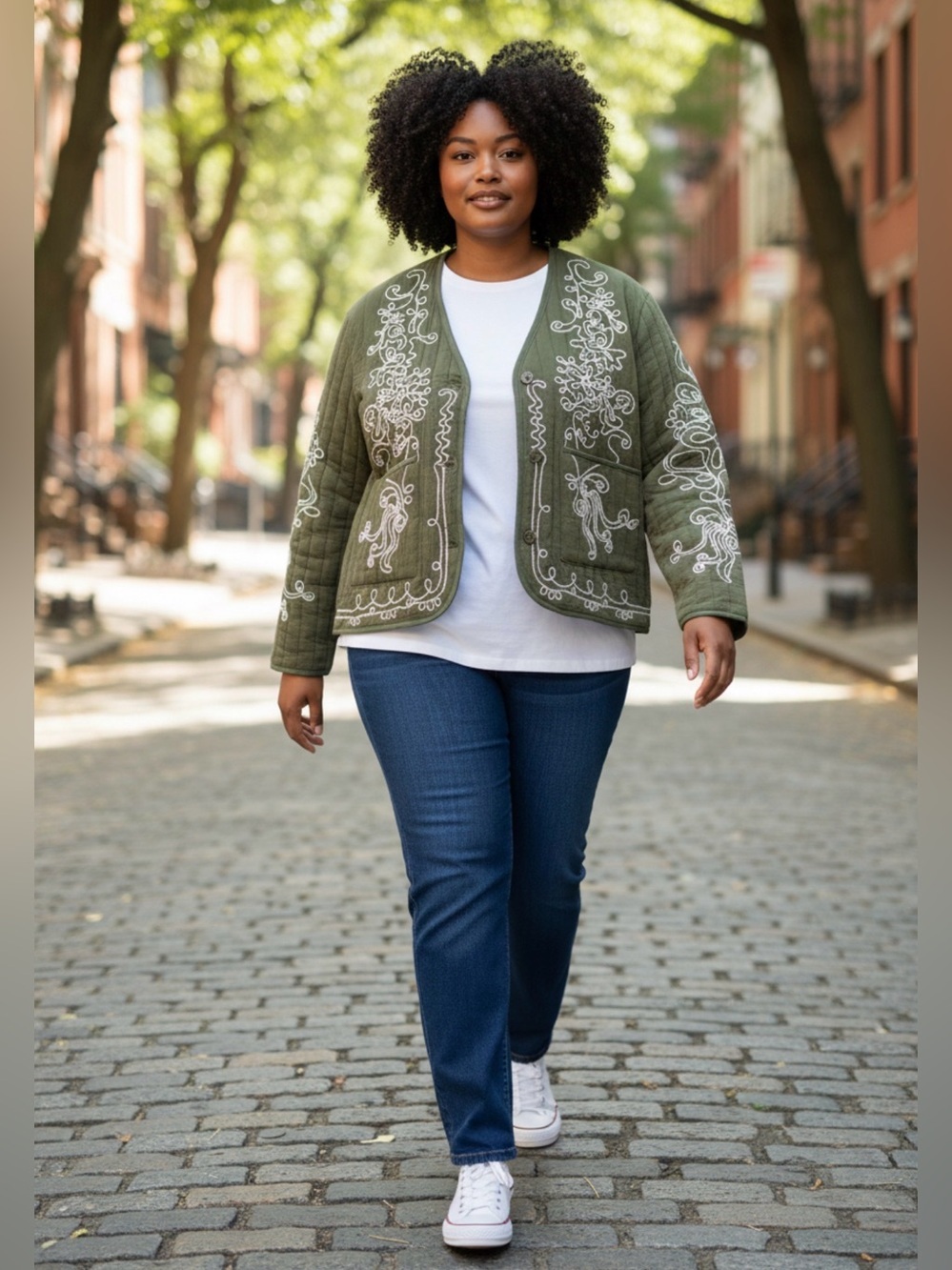 G8 Moda Olive Green Quilted Soutache Embroidered Jacket Womens SM Boho Military